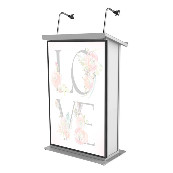 ProX Maestro Multi-Media Lectern Podium For LED Flatscreen TVs up to 32" with 2 Gooseneck Mic Stands White Finish
