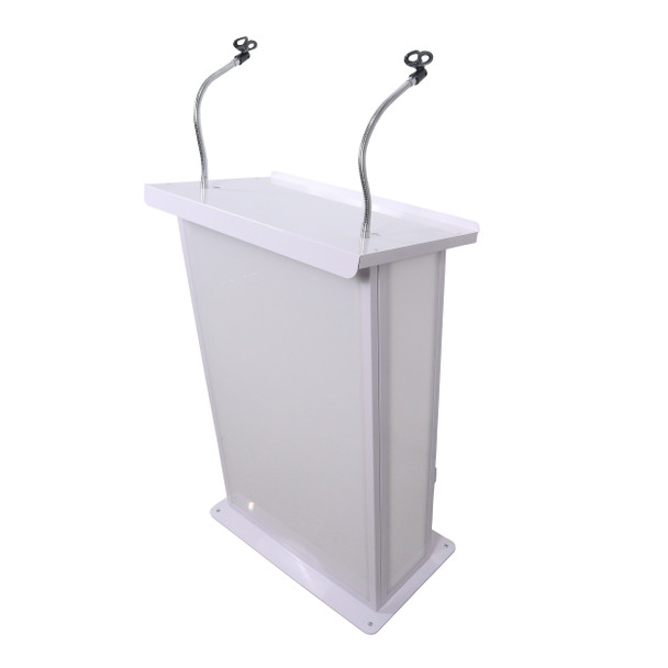 ProX Maestro Multi-Media Lectern Podium For LED Flatscreen TVs up to 32" with 2 Gooseneck Mic Stands White Finish