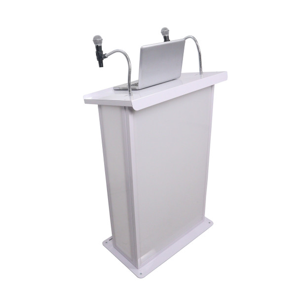 ProX Maestro Multi-Media Lectern Podium For LED Flatscreen TVs up to 32" with 2 Gooseneck Mic Stands White Finish
