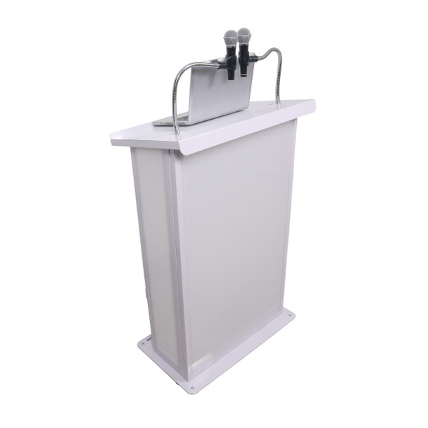ProX Maestro Multi-Media Lectern Podium For LED Flatscreen TVs up to 32" with 2 Gooseneck Mic Stands White Finish