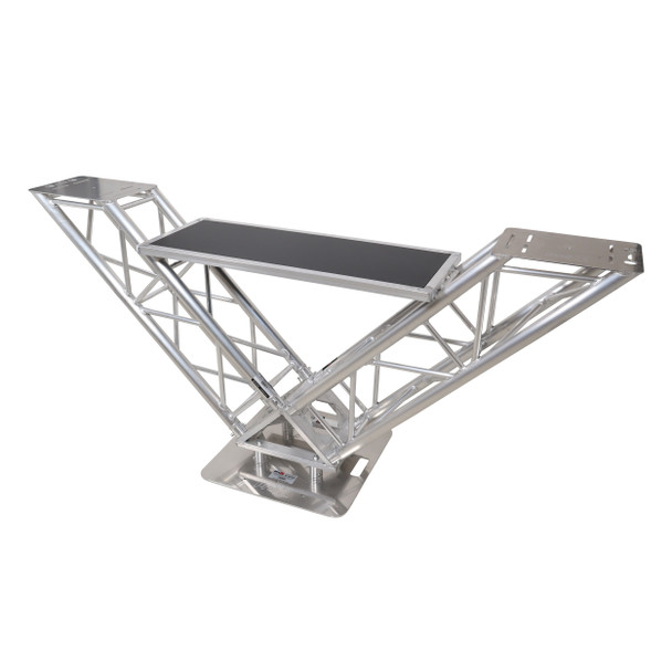 ProX V-shape truss DJ table frame designed for Pioneer DJ, AlphaTheta, Denon DJ, Rane, and Numark controller systems