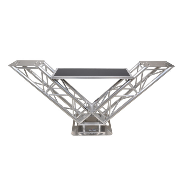 ProX XT-VERRAZANO30 technical rendering showing V-shape truss DJ booth design with heavy-duty aluminum construction
