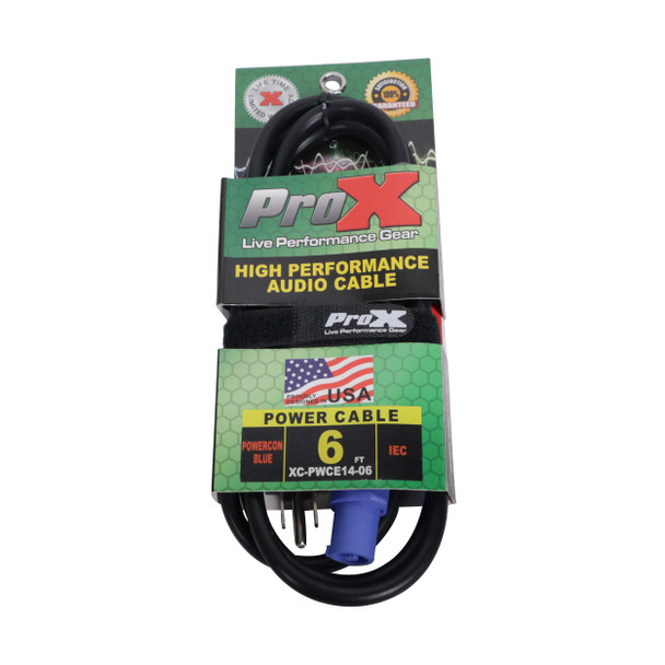 ProX XC-PWCE14-06 professional power cord in retail packaging for audio, lighting, and AV power applications