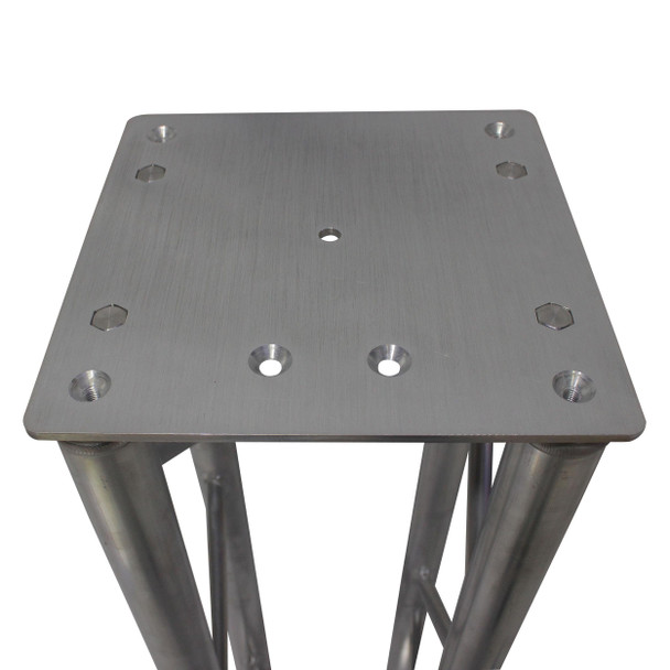 ProX aluminum truss totem with top mounting plate for lighting fixtures, moving heads, speakers, and video displays