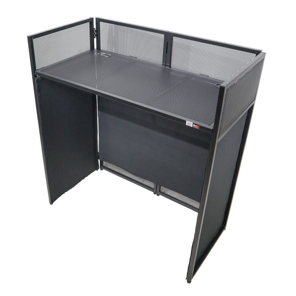 ProX VISTA DJ Booth Facade Table Station with White and Black Scrim kit and Padded Travel Bag | Black Hardware