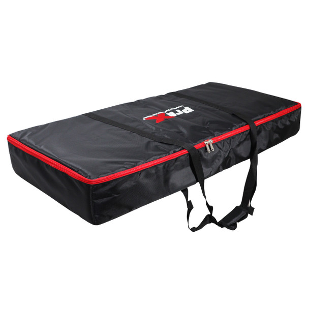ProX VISTA DJ Booth Facade Table Station with White and Black Scrim kit and Padded Travel Bag | Black Hardware