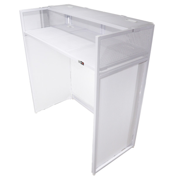 ProX Vista DJ Booth Table Work Station with White Black Scrims and Carrying Bag White Frame