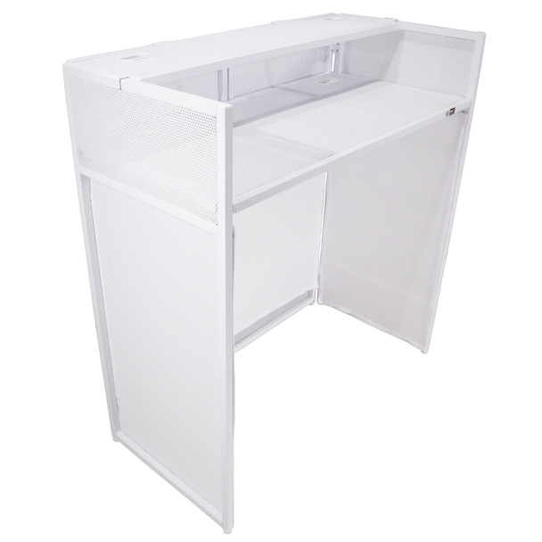 ProX Vista DJ Booth Table Work Station with White Black Scrims and Carrying Bag White Frame