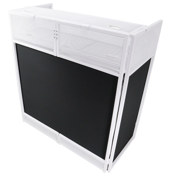 ProX Vista DJ Booth Table Work Station with White Black Scrims and Carrying Bag White Frame