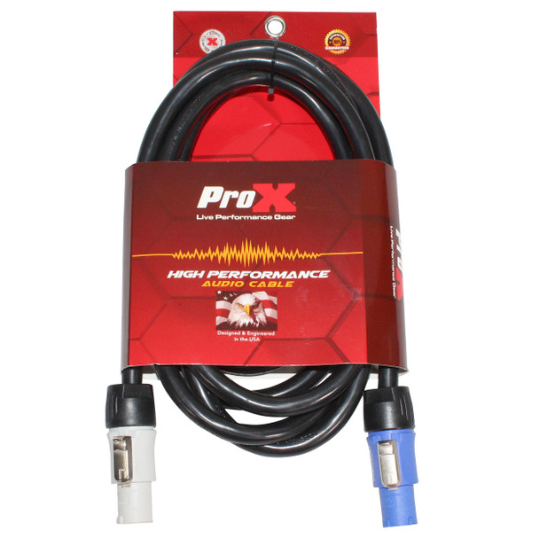 ProX XC-PWC12-10 professional 12AWG power cable with Grey and Blue locking connectors for audio, lighting, staging, and AV applications