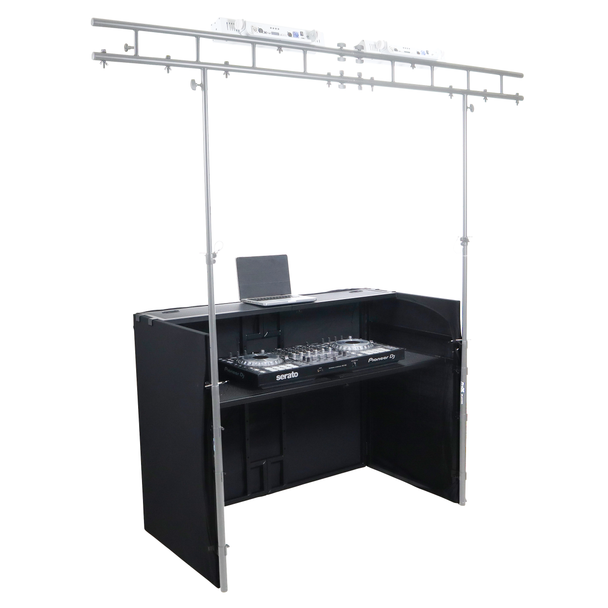 ProX MESA MEDIA MK2 DJ Facade Table Workstation Includes TV Bracket Mount White & Black Scrims and Carry Bag