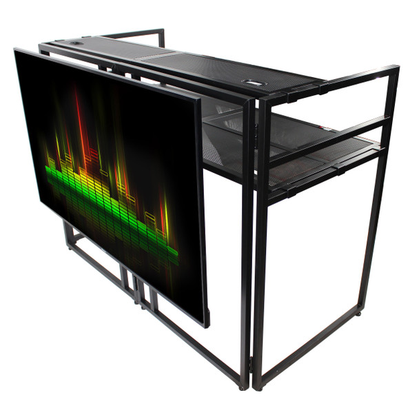 ProX MESA MEDIA MK2 DJ Facade Table Workstation Includes TV Bracket Mount White & Black Scrims and Carry Bag
