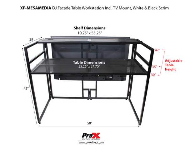 ProX MESA MEDIA MK2 DJ Facade Table Workstation Includes TV Bracket Mount White & Black Scrims and Carry Bag