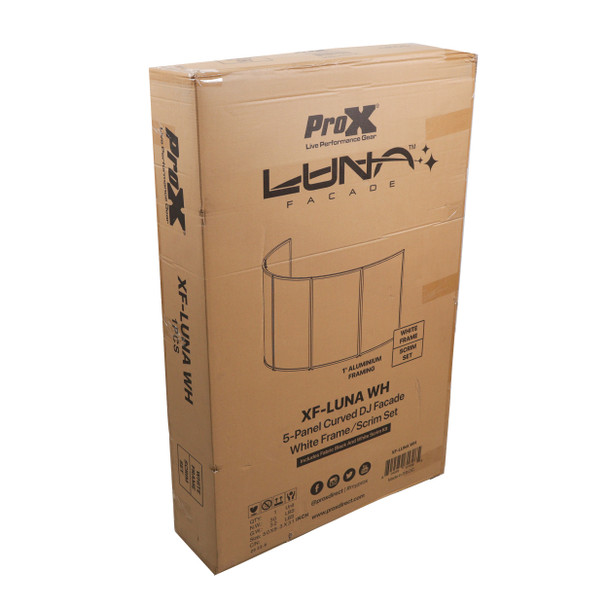ProX LUNA White Aluminum Curved 5 or 4 Panel DJ Facade Includes Carrying Bag Black White Scrims