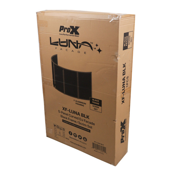 ProX LUNA DJ Facade 5 Panel Curved with Black White Scrim Kit Black Hardware