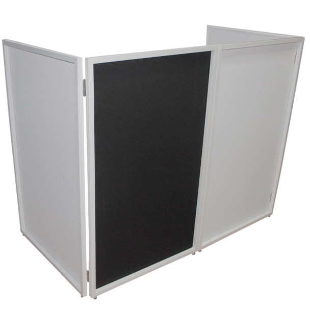 ProX Four Panel Wedding White Frame Collapse and Go DJ Facade, Two Side corner Shelves, Carry Bag, 4xBlack and 4xWhite Scrims