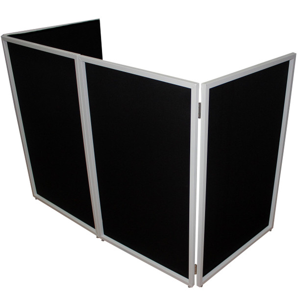 ProX Four Panel Wedding White Frame Collapse and Go DJ Facade, Two Side corner Shelves, Carry Bag, 4xBlack and 4xWhite Scrims