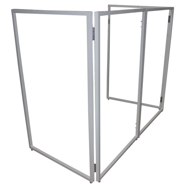 ProX Four Panel Wedding White Frame Collapse and Go DJ Facade, Two Side corner Shelves, Carry Bag, 4xBlack and 4xWhite Scrims