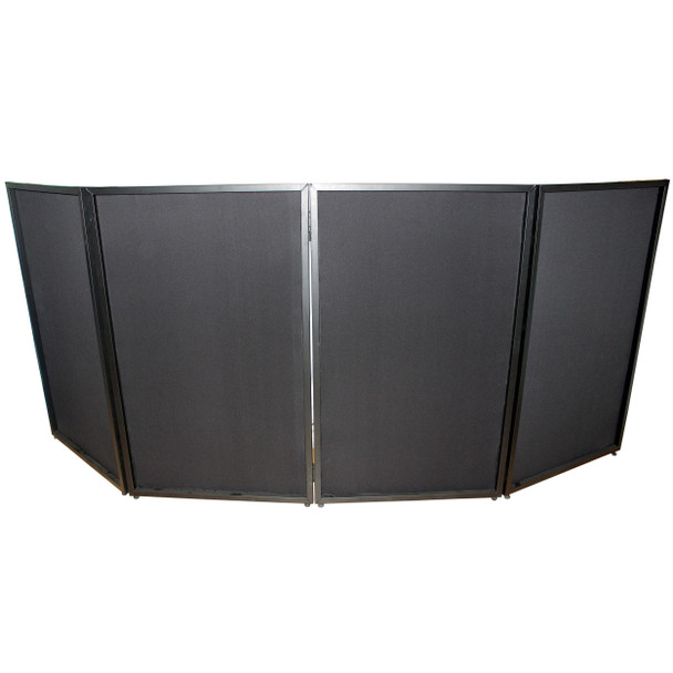 ProX Four Panel Party Black Frame Collapse and Go DJ Facade, Two Side corner Shelves, Carry Bag, 4xBlack and 4xWhite Scrims