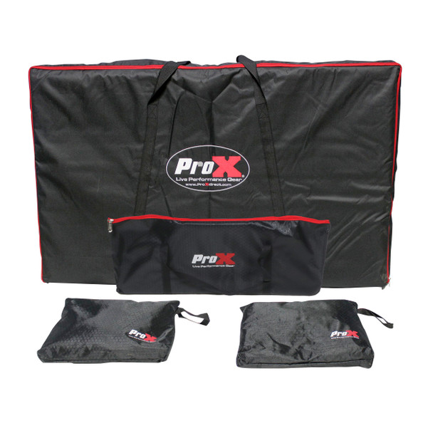 ProX Four Panel Party Black Frame Collapse and Go DJ Facade, Two Side corner Shelves, Carry Bag, 4xBlack and 4xWhite Scrims