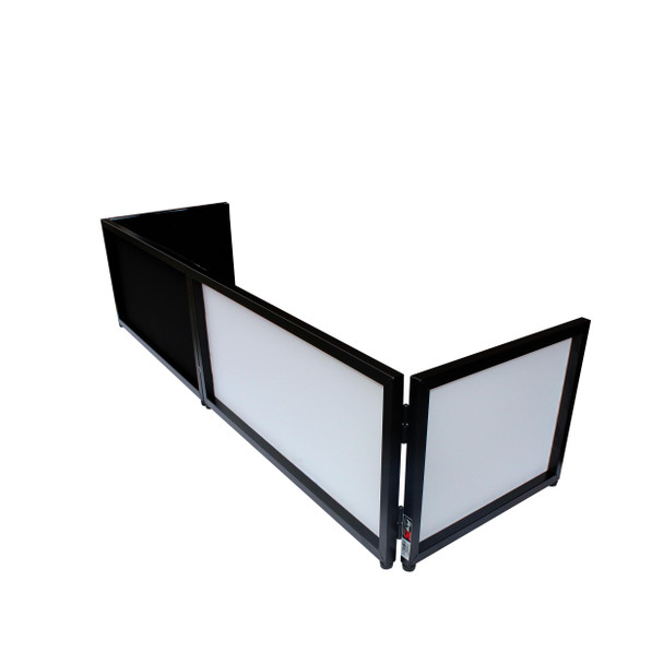 ProX Black Frame 6 Ft. foldable 4 Panel Tabletop DJ Facade Front Board booth with Black and White Scrims and poratble bag