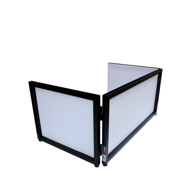 ProX Black Frame 6 Ft. foldable 4 Panel Tabletop DJ Facade Front Board booth with Black and White Scrims and poratble bag