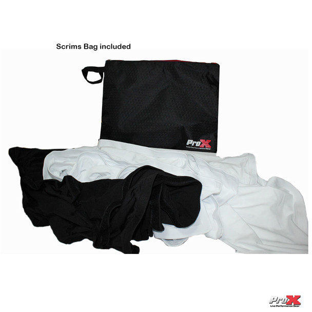 ProX Black Frame 6 Ft. foldable 4 Panel Tabletop DJ Facade Front Board booth with Black and White Scrims and poratble bag