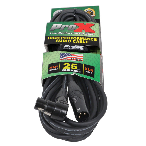 ProX 25FT Mic Cable XLR-F Right Angle to XLR-M