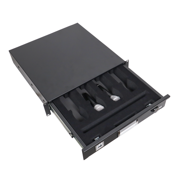 2U Metal Rack Drawer 18"D W/ Wireless Mic Foams
