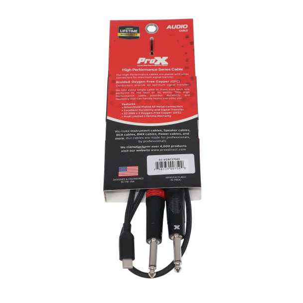 ProX 3FT USB-C to Dual 1/4" TS