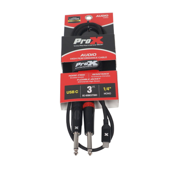 ProX 3FT USB-C to Dual 1/4" TS