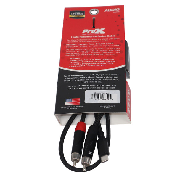 ProX 3FT USB-C to Dual RCA
