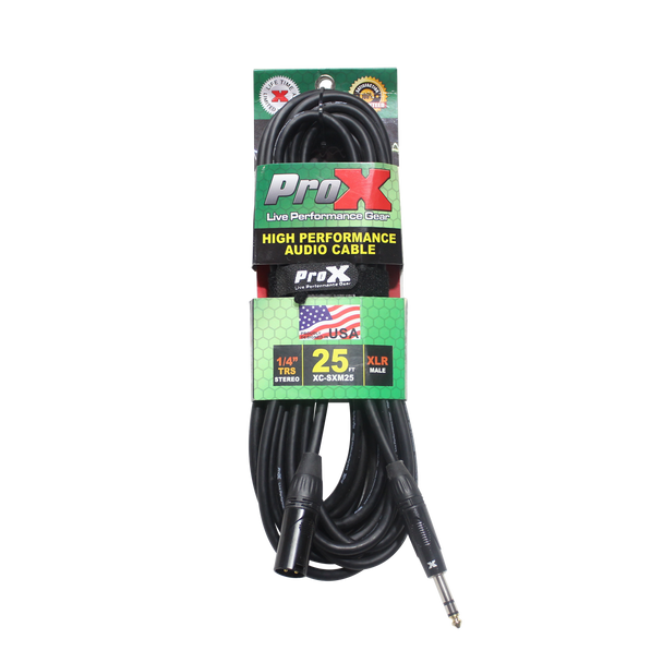 ProX 25 Ft. Balanced XLR-M to 1/4 TRS-M High Performance Audio Cable