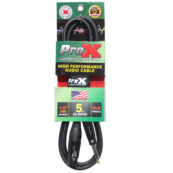  ProX 5 Ft. Balanced 1/4" TRS-M to XLR-F High Performance Audio Cable