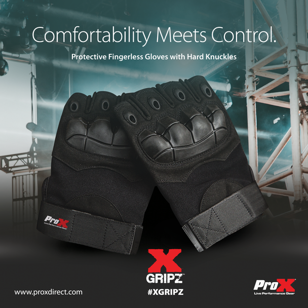 ProX X-GRIPZ Hard Rubber Knuckle Fingerless Gloves - For Truss and Stage Performance