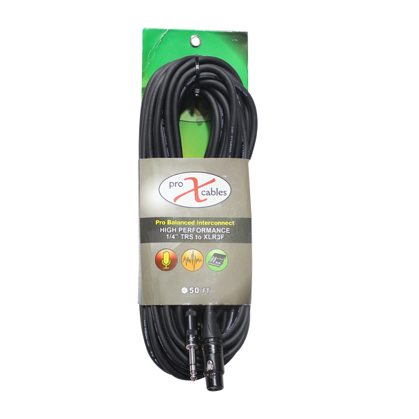 ProX 50 Ft. Balanced 1/4" TRS-M to XLR3-F High Performance Audio Cable