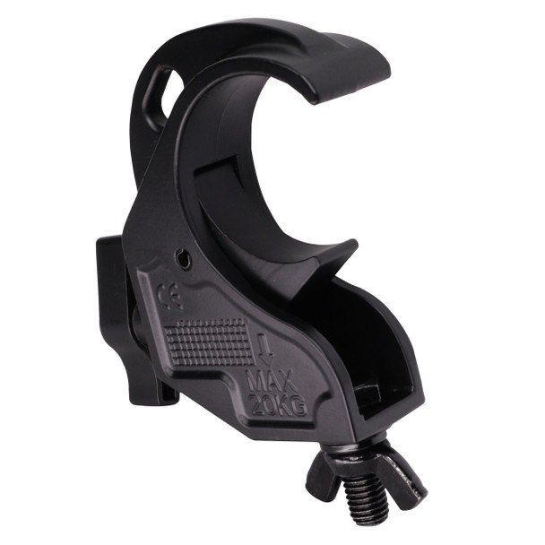 ProX Aluminum Hook Style M10 Clamp with Big Wing Knob for 2" Truss Tube Capacity 45 Lbs. Black Finish