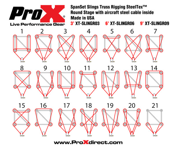 ProX 3 Ft. SpanSet slings truss rigging SteelTex „¢ Round Stage with aircraft steel cable inside - Made in USA