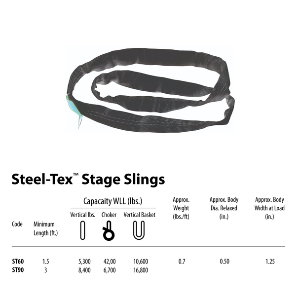 ProX 6 Ft. SpanSet slings truss rigging SteelTex Round Stage with aircraft steel cable inside - Made in USA