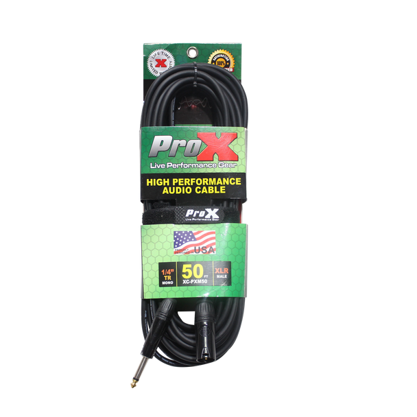 ProX 50 Ft. Unbalanced 1/4" TS-M to XLR3-M High Performance Audio Cable