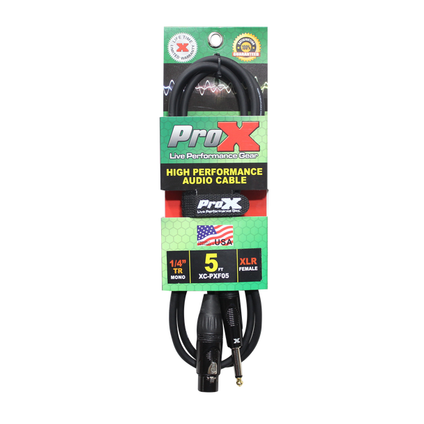 ProX 5 Ft. Unbalanced 1/4" TS-M to XLR-F High Performance Audio Cable