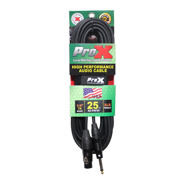 ProX 25 Ft. Unbalanced 1/4" TS to XLR3-F High Performance Audio Cable