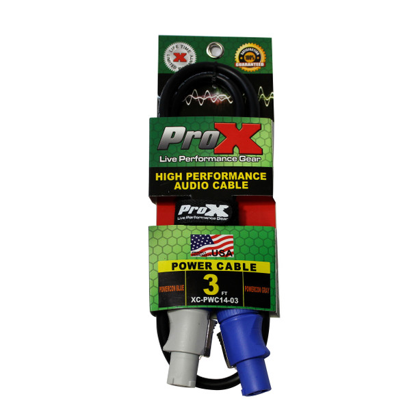 Retail packaging view of ProX speaker cable with locking speaker connectors for professional audio and sound reinforcement applications.