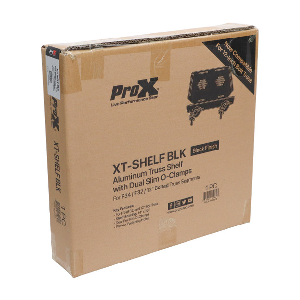 ProX Aluminum Truss Shelf with Dual O-Style Pro Clamps 14"x16" Shelf Space Fit F34 Truss And Bolted 12"Box Truss BLK