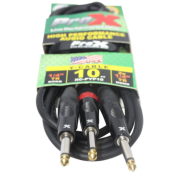 ProX XC-PYP10 Dual 1/4 Inch TS Audio Y-Cable with Oxygen-Free Copper Conductors, Gold and Silver Plated Contacts, and Durable Flexible Construction