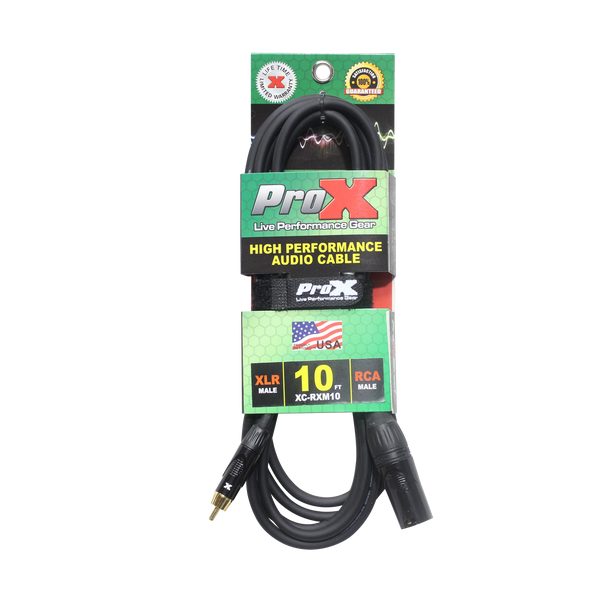 ProX 10' Ft. High Performance XLR Male to RCA Male Unbalanced Audio Cable