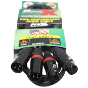 ProX XC-DXLR03 Dual XLR Male to Dual XLR Female Balanced Audio Cable with Oxygen-Free Copper Conductors and Braided Shielding