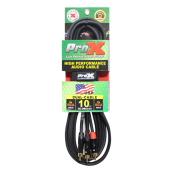 ProX XC-DRCA10 Dual RCA Stereo Audio Cable with Oxygen-Free Copper Conductors and Gold-Plated Connectors for Reliable Audio Signal Transfer
