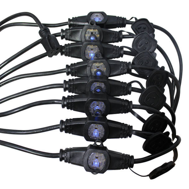 ProX XC-MEP14-529 52ft power extension cable featuring nine female Edison outlets with protective safety inserts.
