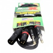 ProX XC-DPXM05 Dual 1/4 Inch TS Male to Dual XLR Male Unbalanced Audio Cable with Oxygen-Free Copper Conductors and Braided Shielding